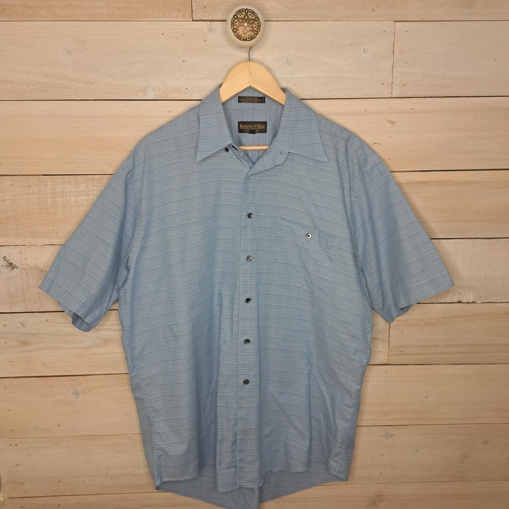 Roberto Villini Men's Button Down Shirt Corporate Core Quiet Luxury Large Blue